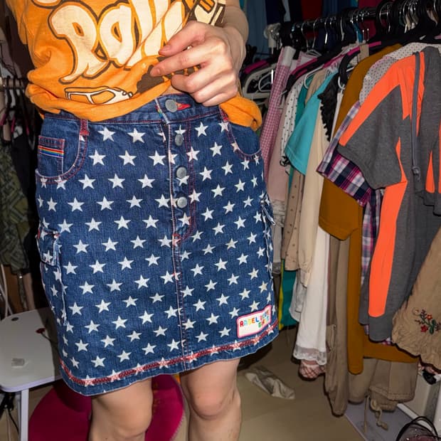 star 도트 패턴 청데님 스커트 vintage 레트로