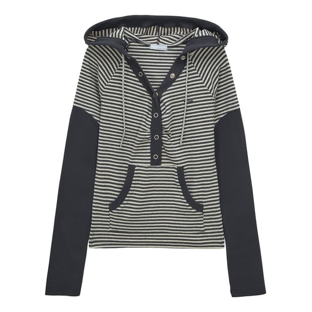 허그유어스킨 스트라이프 스냅 버튼 후드티 차콜