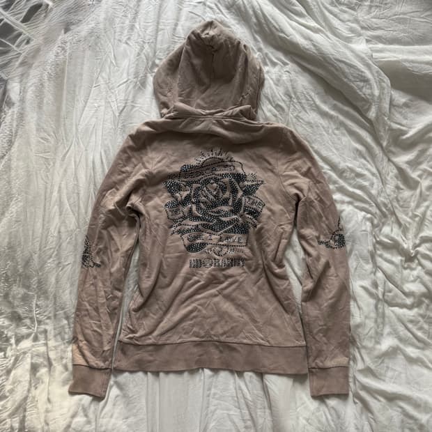 Ed Hardy 에드하디 베이지 올큐빅 블랙로고 슬림핏 딱붙 후드집업