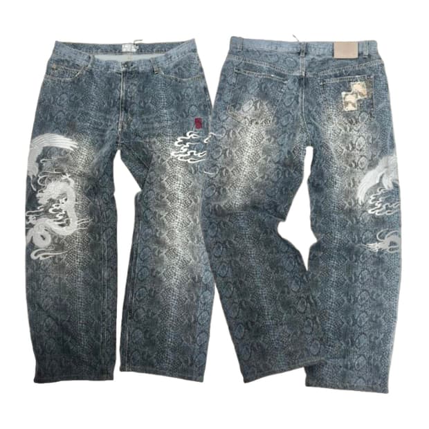 38 카라쿠리 타마시 오리엔탈 드래곤 자수 데님 팬츠