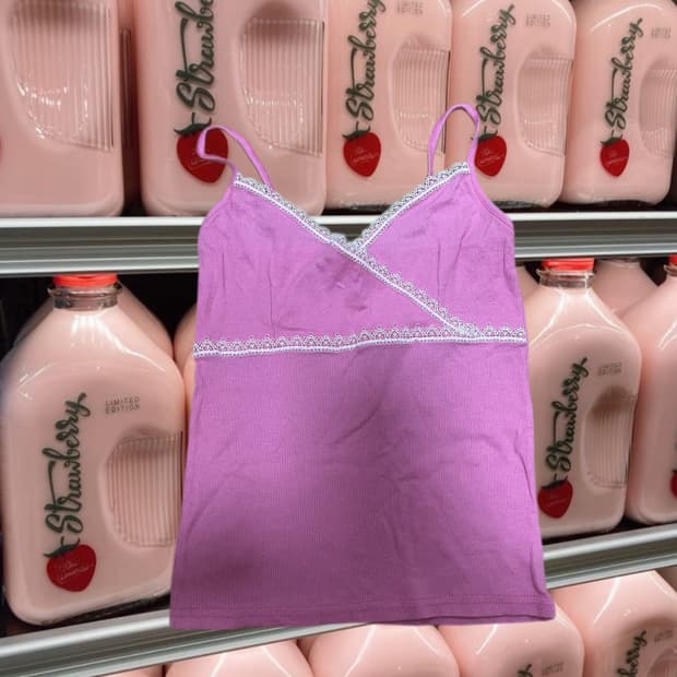 핑크 레이스 골지 나시 