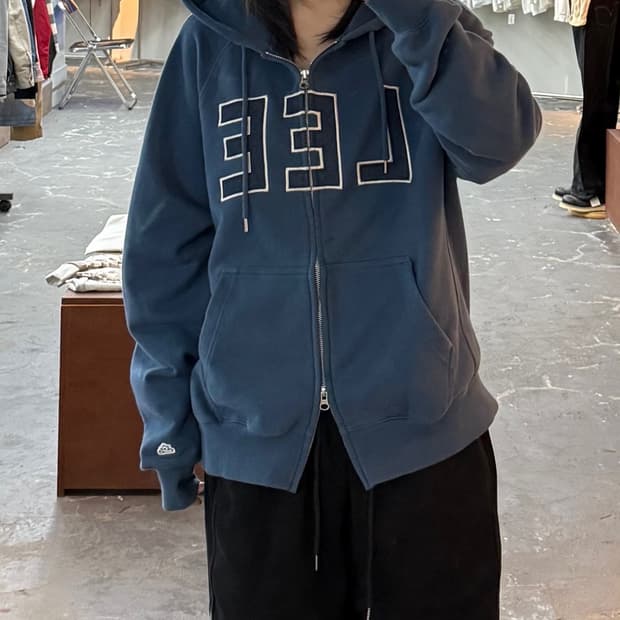 리 데님 아플리케 후드집업 H1432