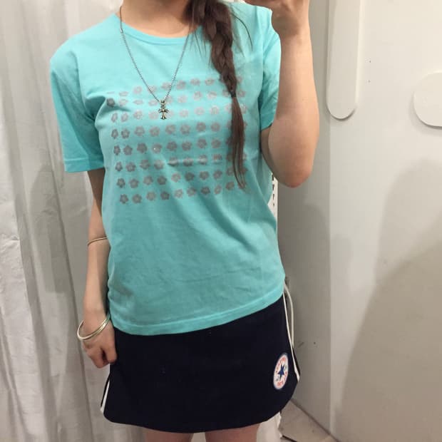 JPN Vintage 갸루 괴짜 펑크 민트 플라워 반팔티