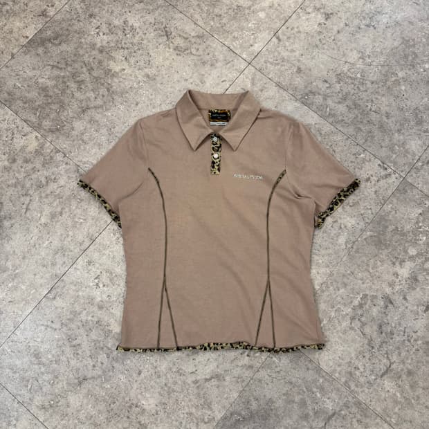 Animal moda 베이지 레오파드 큐빅 반팔티 #csz644