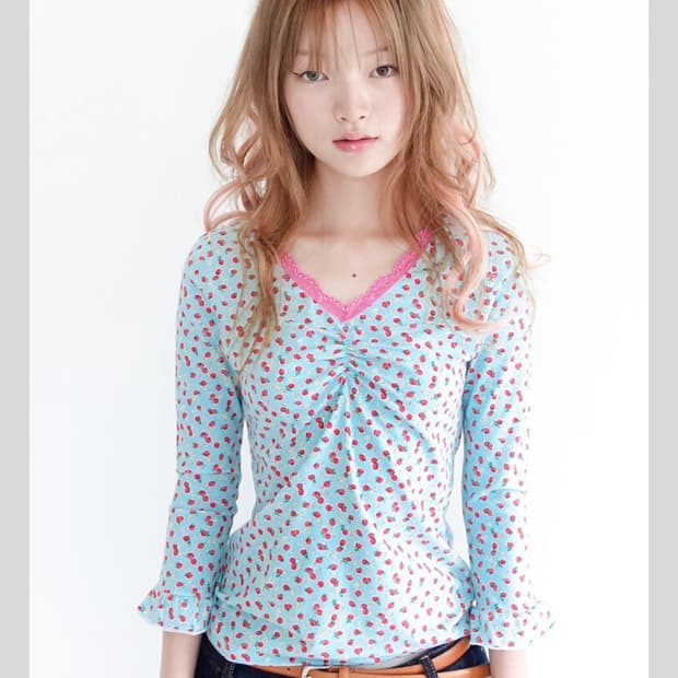 샵페어리 딸기 티셔츠 strawberry lace top mint 민트
