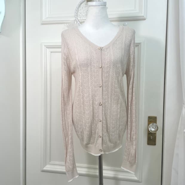 sheer pink crochet loose cardigan