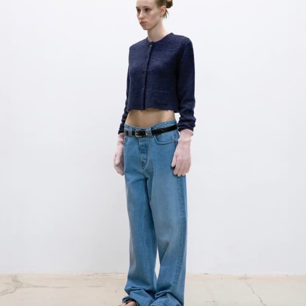 쿠어 우먼 헤어리 미니 포켓 크롭 가디건 (다크네이비) m