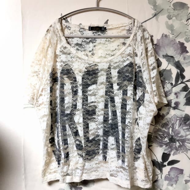 빈티지 레이스 시스루 프린팅 티셔츠 갸루