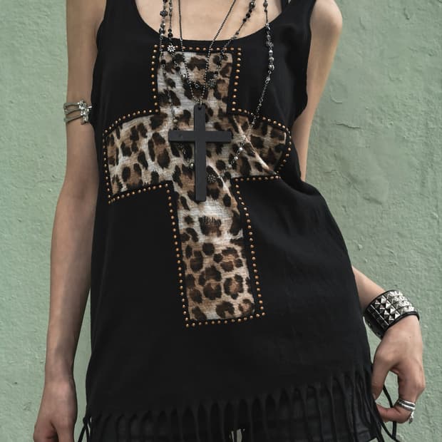 Leopard Cross Fringe Sleeveless
