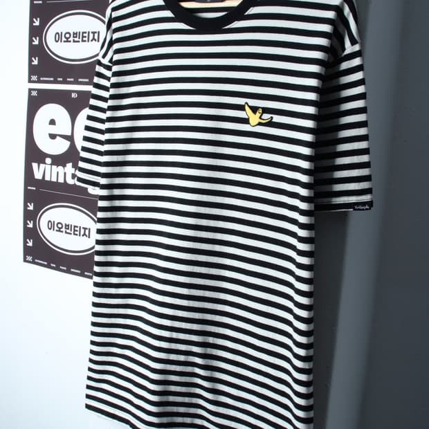 (L-XL) 마크곤잘레스 반팔 티셔츠 스트라이프 단가라 블랙-H32420