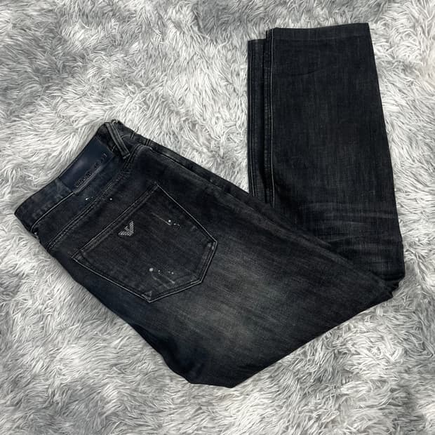 엠포리오 아르마니 페인팅 디스트로이드 세깅 데님 팬츠