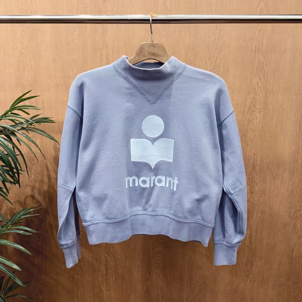 이자벨마랑 에뚜왈 하프넥 맨투맨 로고 프린팅 디테일 루즈핏 라이트 블루