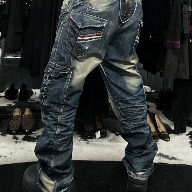 Y.B.R. Yibangren 카고 데님 팬츠