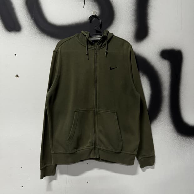 나이키 스몰 스우시 하이넥 집업 후디 카키