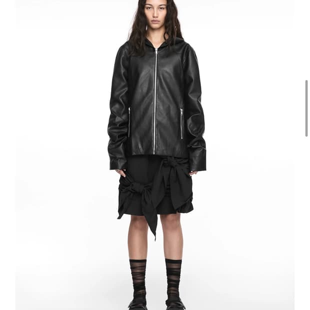 나체 hoodie leather jacket black 