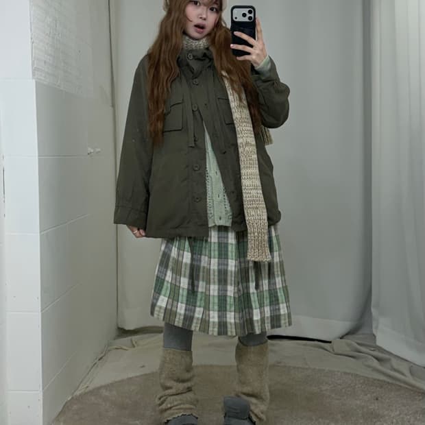 민트 카키 하구미 니혼진 야상 코디세트