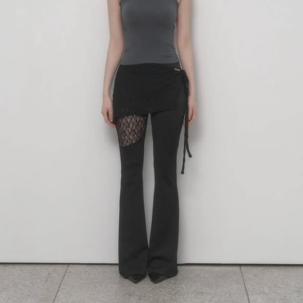 에트오소메  시스루 레이스 랩탑 부츠컷 팬츠