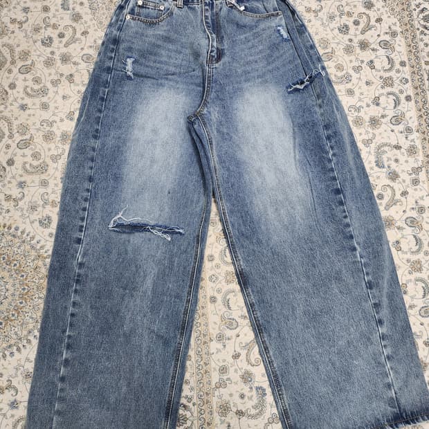 (새상품) Avan 드레스 데미지 워싱 와이드 데님 팬츠 (26-29)