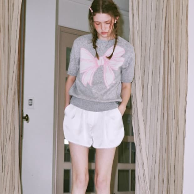 론론 리본 반팔 니트