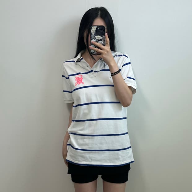 폴로 랄프로렌 자수로고 단가라 피케 반팔 카라 티셔츠