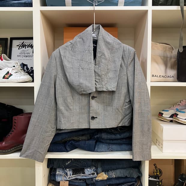 꼼데가르송 트리콧 체크 크롭자켓 M