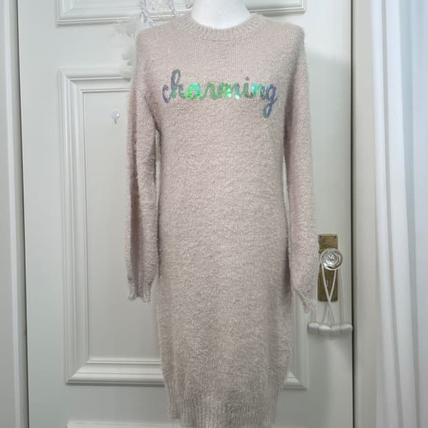 cream ivory spangle point shaggy knit op