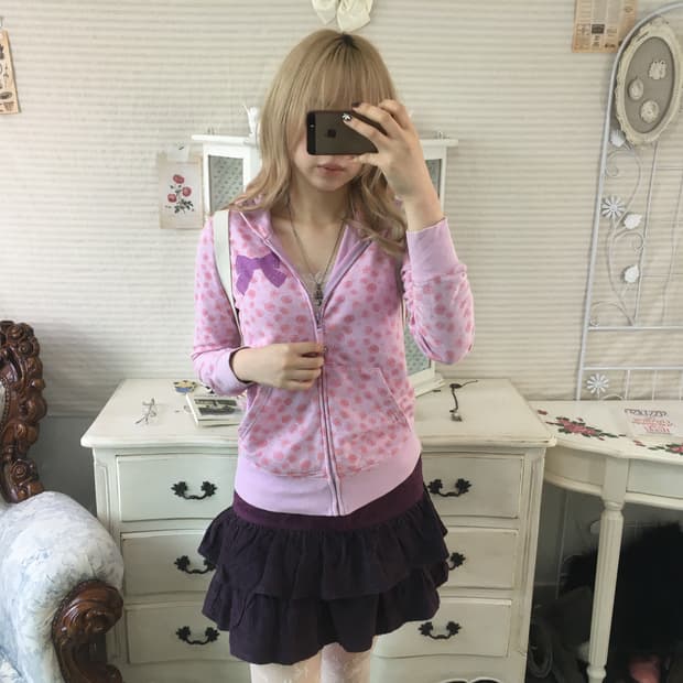 빈티지 리본 플라워 패턴 후드집업