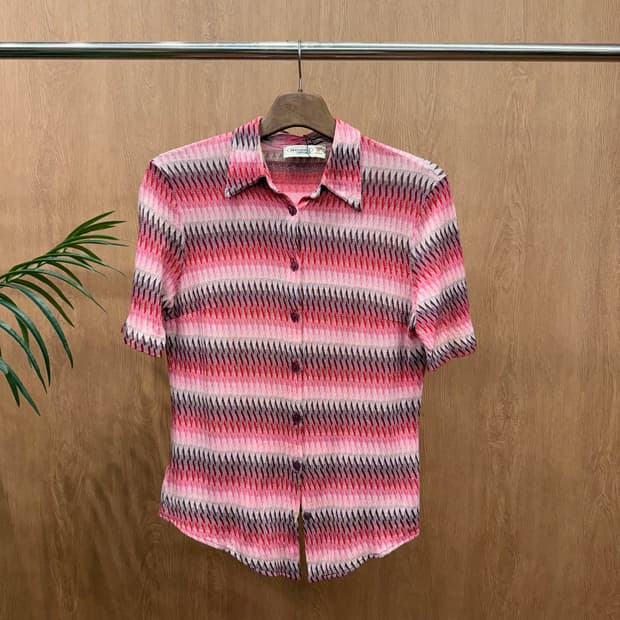 미쏘니 스포츠 지그재그 패턴 반팔 셔츠 코튼 비스코스 핑크