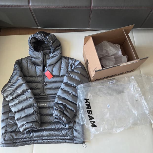 [L] 25FW 슈프림 마이크로 다운 하프 집 후드 풀오버 실버 L