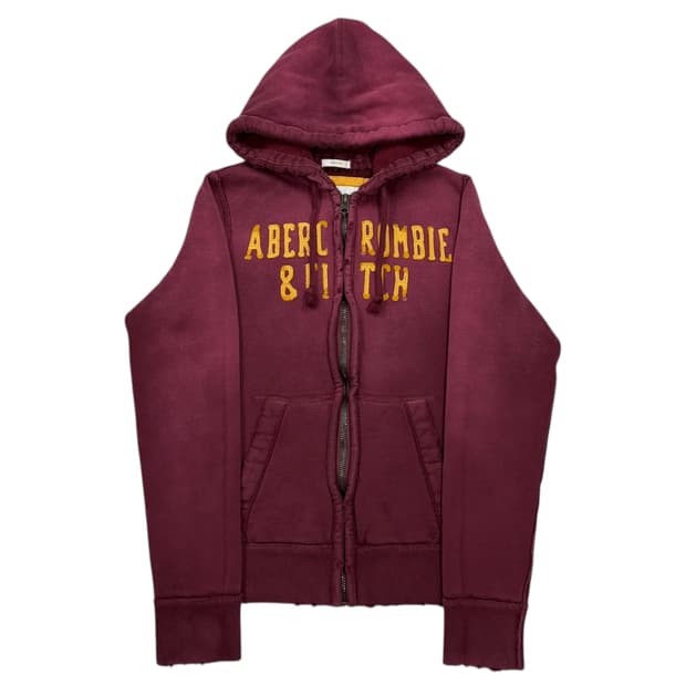 아베크롬비 빈티지 스펠로고 Y2K 데미지 디테일 후드집업 자켓 버건디 M