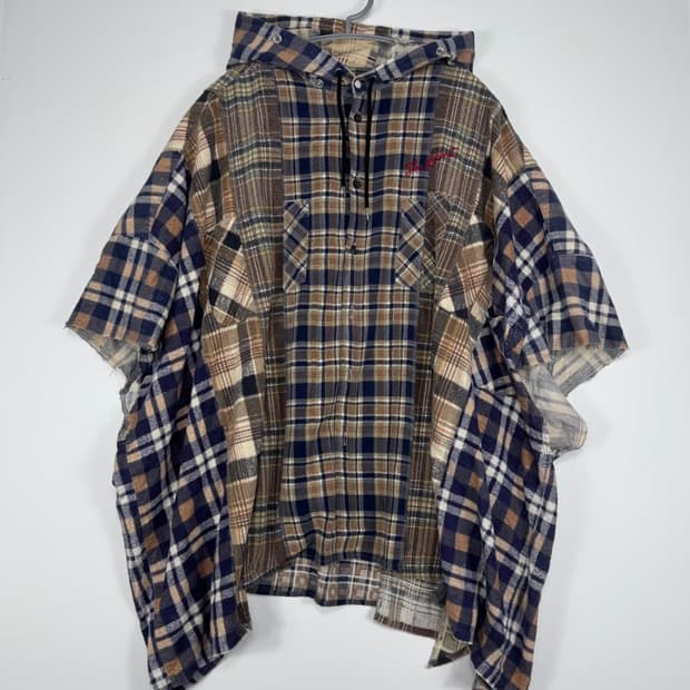 [os] 더 솔로이스트 리메이크 판초 플란넬 후드 셔츠