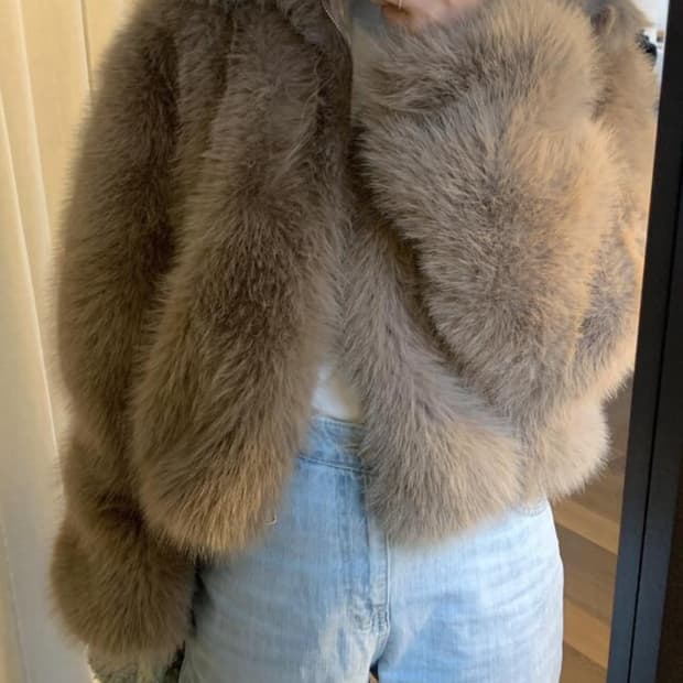 브라운 퍼 재킷