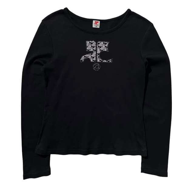 꾸레쥬 큐빅 로고 롱슬리브 티셔츠 블랙