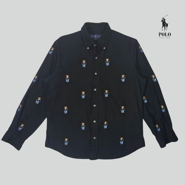 [M]폴로 랄프로렌 베어 자수 클래식핏 블랙 셔츠