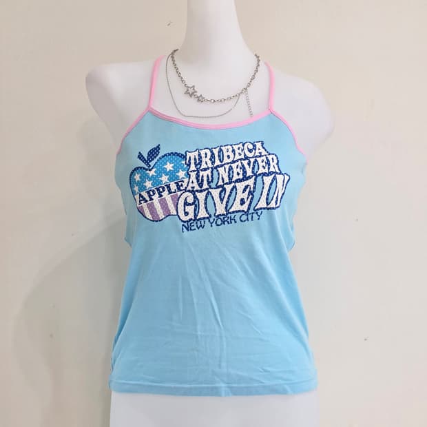 일본빈티지)애플 블루x핑크 y2k 히메오네갸루 홀터넥 슬리브리스민소매