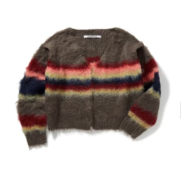 PERVERZE 퍼버즈 더블 스트라이프 가디건 브라운