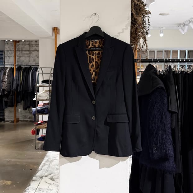 돌체앤가바나 블랙 울 레오파트 라이닝 테일러드 블레이저 자켓 