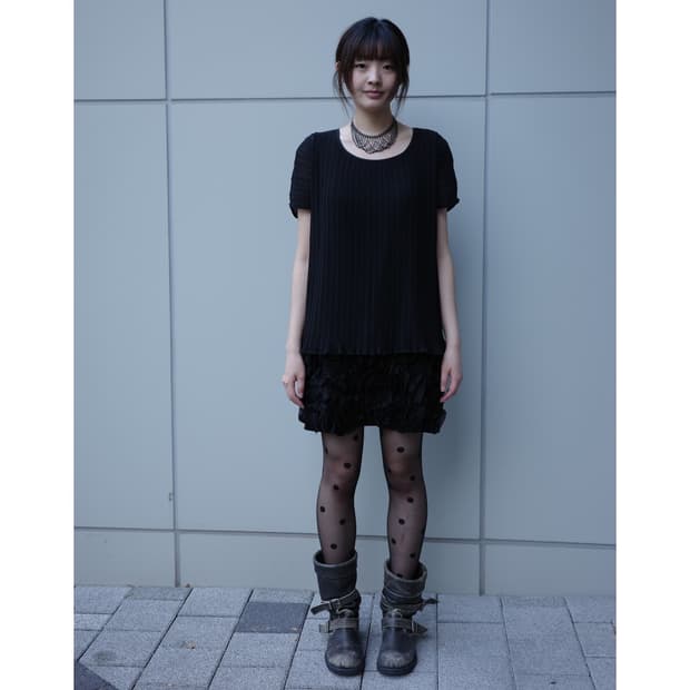 빈티지 블랙 실크 플리츠 원피스