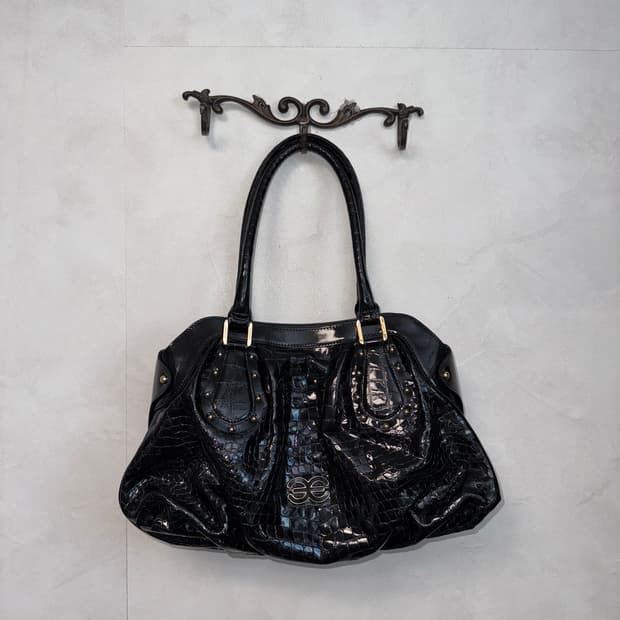 Esquire black enamel stud shoulder bag