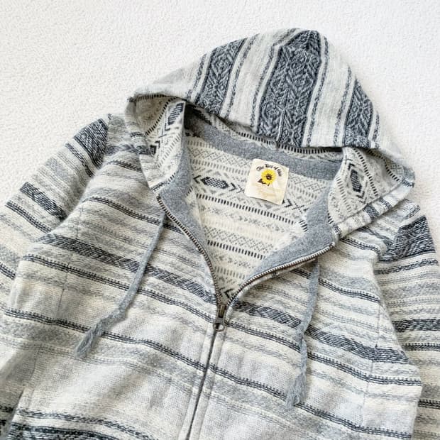 그레이 에스닉 히피 2way 울 후드집업