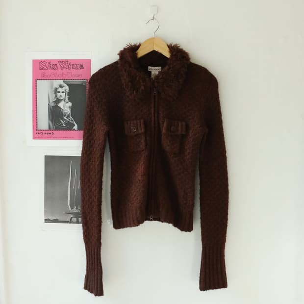 Y2K 퍼 카라 집업 가디건 