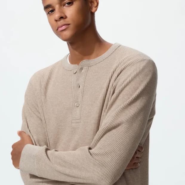 품절템) 일본 유니클로 와플 헨리넥 베이지 XL 1회착