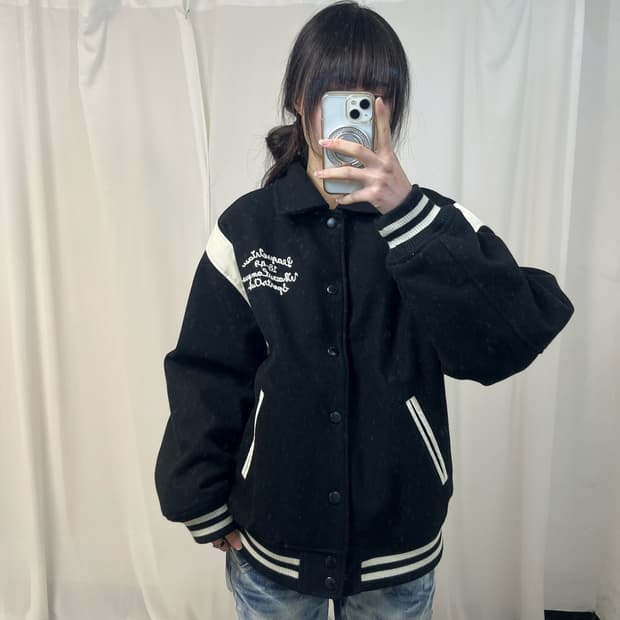 Who.A.U black varsity jacket 