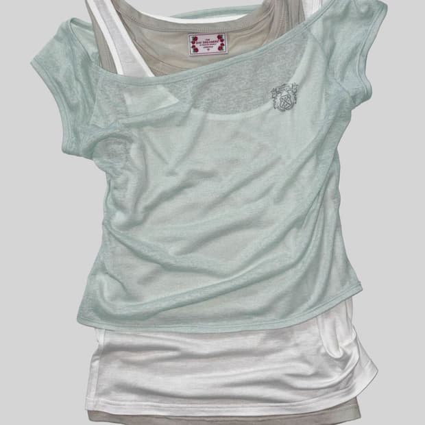 스컬프터 M Lazy Sleeveless Layered Tee Mint