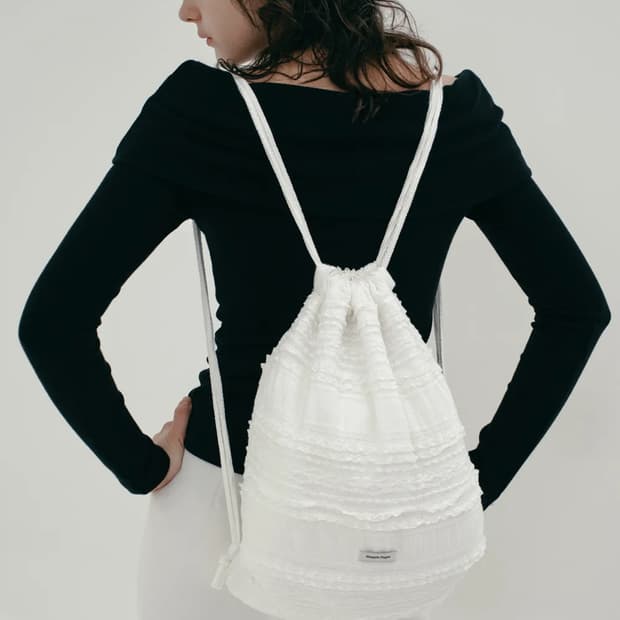 LACE FRILL STRING BAG (WHITE