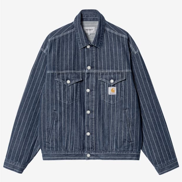 M사이즈 칼하트WIP 오를레앙 올리언 스트라이프 자켓 블루 스톤화이트