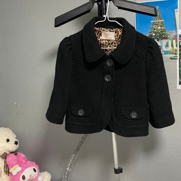 빈티지 코트자켓 일본숏코트 블랙검정코트 레오파드 둥근카라