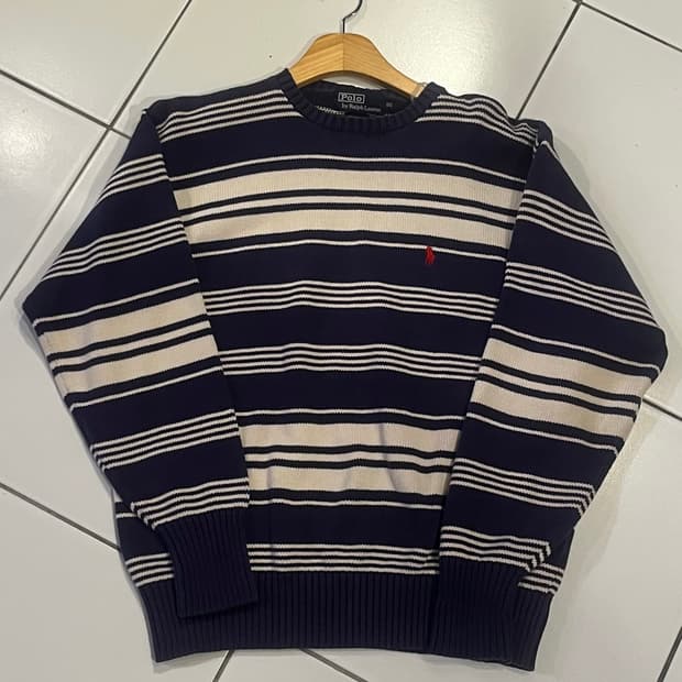 90‘s 폴로 네이비•화이트 배색 니트