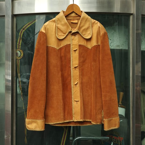 70‘s 핸드크래프트 히피 투톤 레더 셔츠 자켓