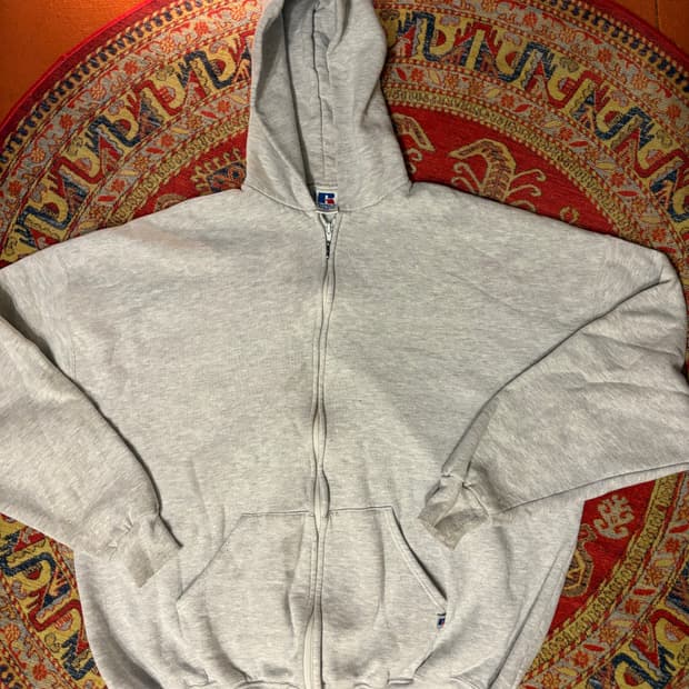 90s 미제 러셀 빈티지 후드 집업 그레이